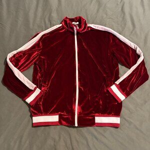 Retro Style Velour Zip Up Track Jacket Adult Med Burgundy White Coofandy